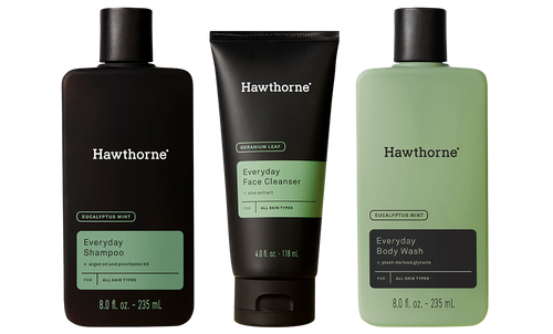 everyday shower set with shampoo, face cleanser, and body wash