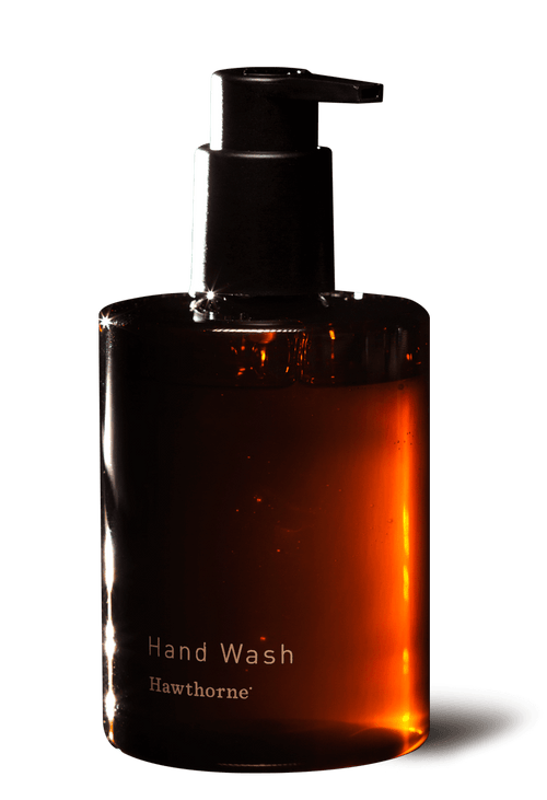 Hawthorne’s Fragrance-Free Hand Wash comes in a clear pump bottle with amber liquid. This sulfate-free formula with nourishing jojoba oil is gentle and ideal for sensitive skin.